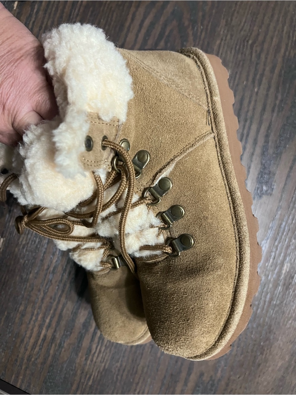 BearPaw Tan Lace-Up Faux Shearling Ankle Boots